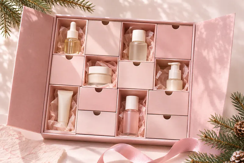 Rosé Adventskalender mit kleinen Pflegeprodukten