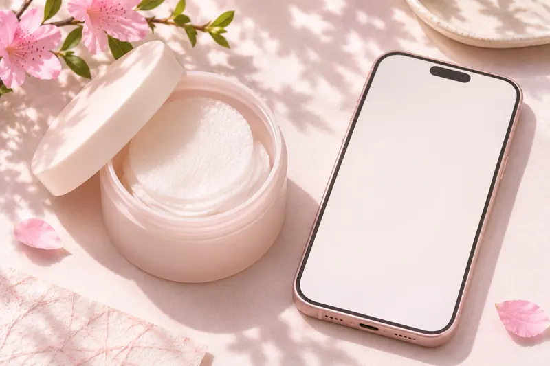Tiegel mit Pads neben einem Smartphone